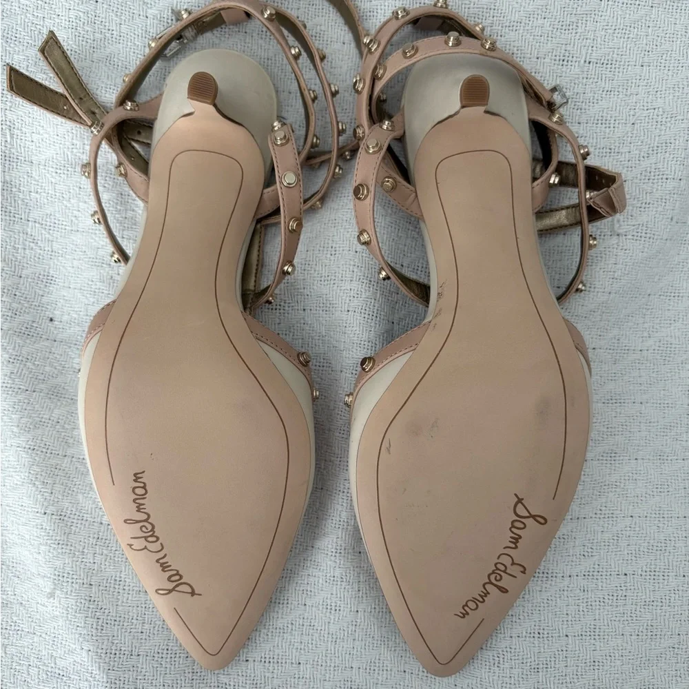 Sam Edelman Beige Studded 3 row Strappy Heels - Picture 7 of 7